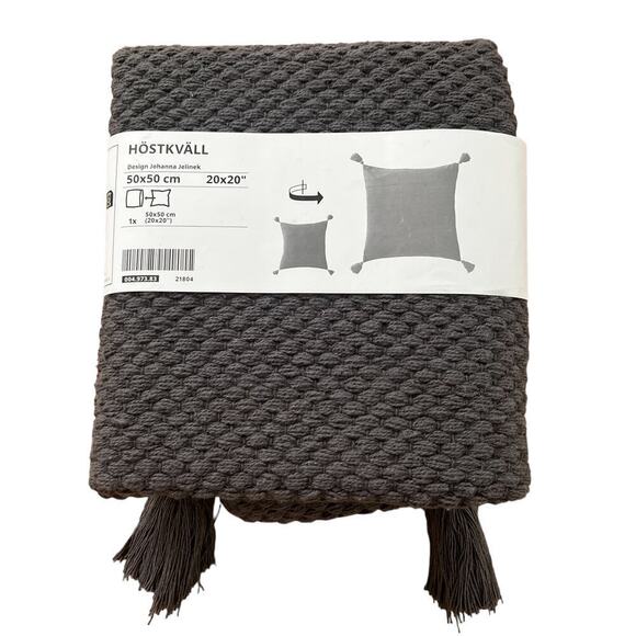 IKEA HOSTKVALL Gray Textured Tassel Pillow Cover 20" x 20" - Picture 1 of 5